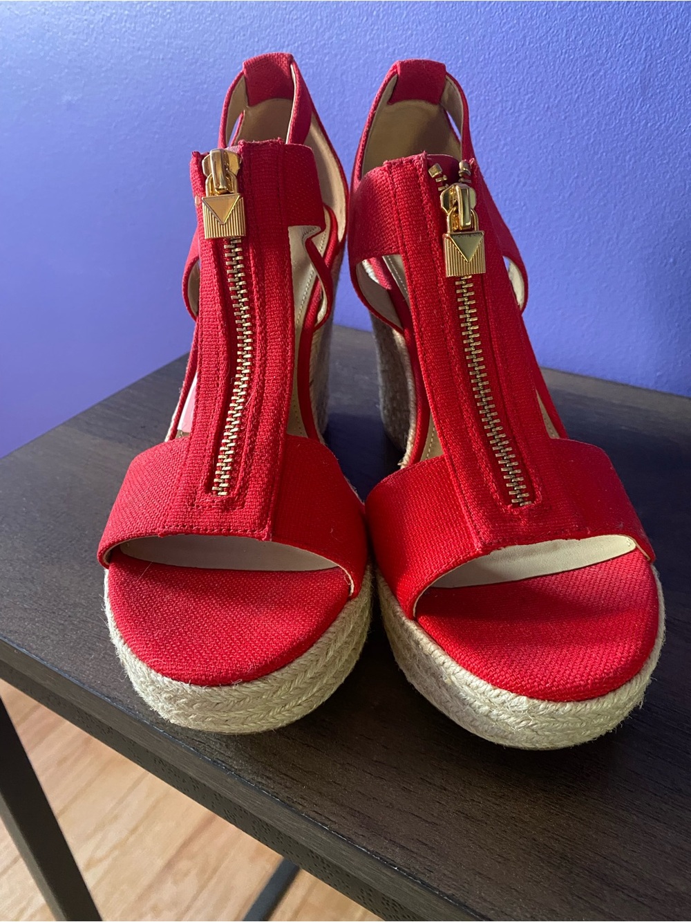 Michael Kors @ Marshalls Red Espadrille Wedge Sandals with Gold Zipper